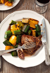 Fillet of beef with mixed vegetables.