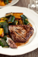 Fillet of beef with mixed vegetables.