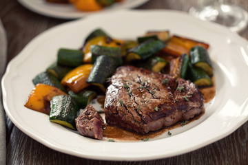 Fillet of beef with mixed vegetables.
