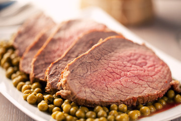 Roast Beef With Mashed Potatoes and Peas