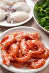 Raw shrimp and cuttlefish
