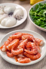 Raw shrimp and cuttlefish