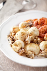 Grilled prawns and cuttlefish