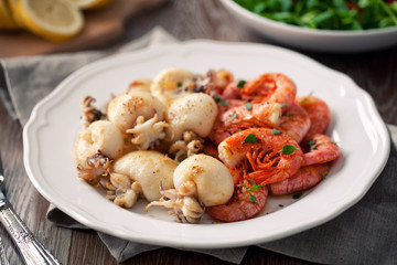Grilled prawns and cuttlefish