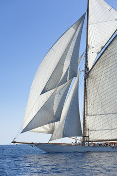 Ancient sailing boat during a regatta at the Panerai Classic Yac