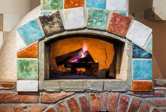fire in professional  Italian stylepizza oven