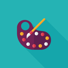 Art palette with paint brush flat icon with long shadow,eps 10