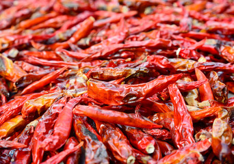 closeup of low-grade  dried red peppers