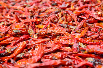 closeup of low-grade  dried red peppers
