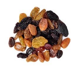 dry raisin on white background
