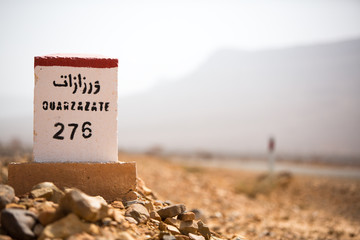 Famous white and red road sign, Morocco