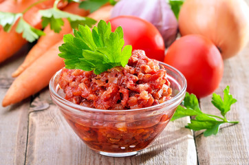Tomato sauce in glass bowl