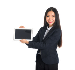 asian business woman showing off tablet