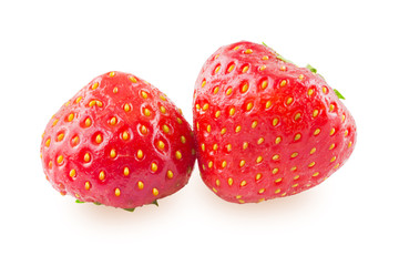 Two strawberries on white background