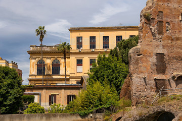 Ruins near the beautiful palace in Rome, Italy