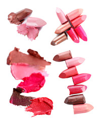 Collage of various lipstick isolated on white