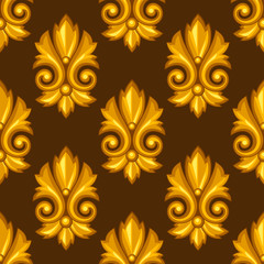 Seamless pattern with baroque ornamental floral gold elements.