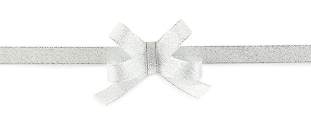 grey and silver ribbon and bow isolated on white