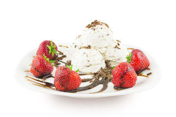 Ice cream with chocolate and strawberry