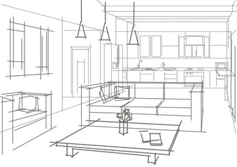 linear sketch of an interior in a flat