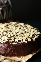 Tasty chocolate cake with almond,