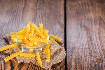 Uncooked Fussili (close-up shot)
