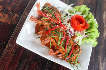 Thai food shripm with red curry