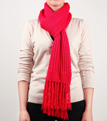 Woman wearing scarf close up