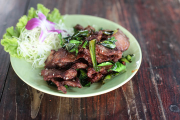 Thiland food fried pork with vegetable