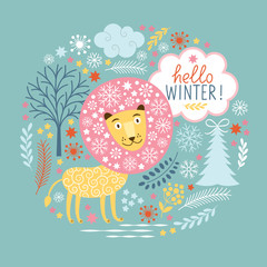 Christmas greeting card,  fairy lion