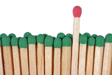 Matches - leadership concept on a white