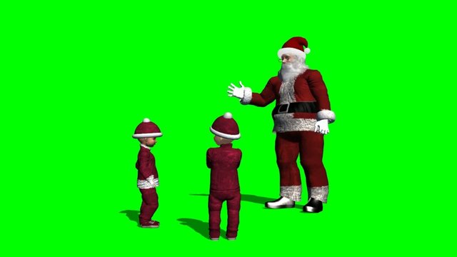 santa claus talking with christmas children - green screen