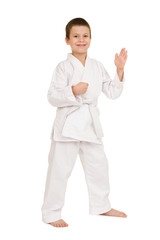 boy in white kimono posing