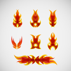 Fire, burning on the wood. Vector design