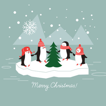 penguins and christmas tree