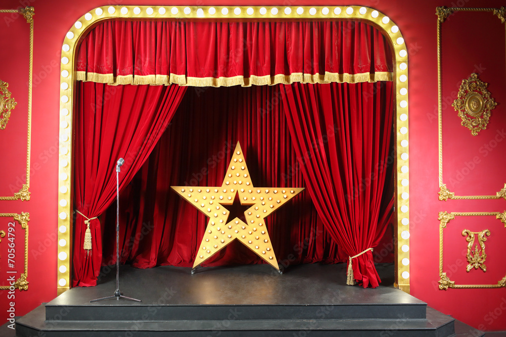 Canvas Prints scene in retro style with curtain decoration large shining star