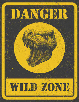 Warning Sign. Danger Signal With Dinosaur. Eps 8