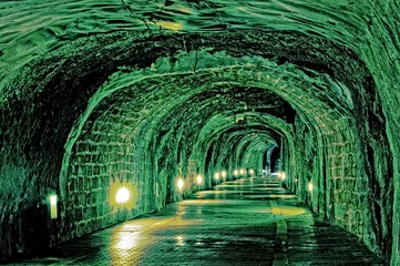 Velvet curtains Tunnel inside of grungy tunnel