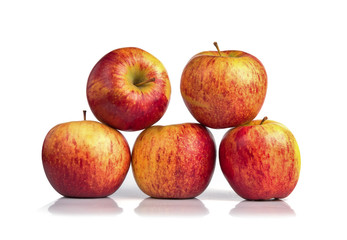five red apples isolated on white background