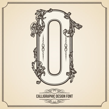 Calligraphic Font. Number 0. Vector Design Background
