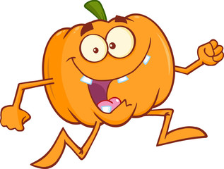 Obraz na płótnie Canvas Goofy Halloween Pumpkin Cartoon Mascot Character Running