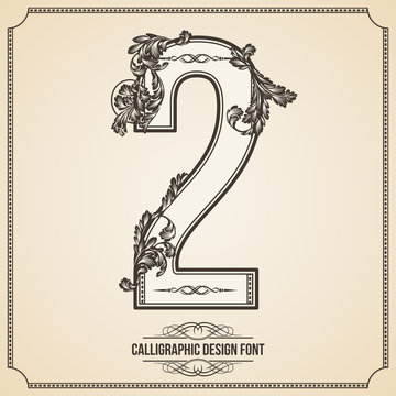 Calligraphic Font. Number 2. Vector Design Background