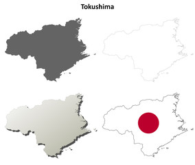 Tokushima blank outline map set