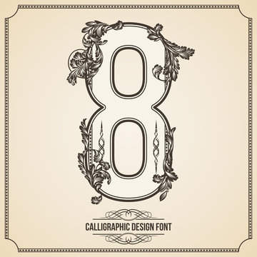 Calligraphic Font. Number 8. Vector Design Background