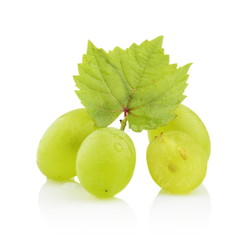 Photo of some grapes with leaves isolated on white
