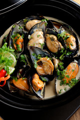 Mussels in coconut milk with lemongrass and fresh cilantro