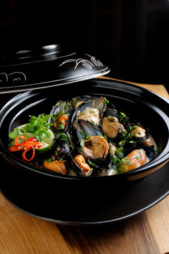 Mussels in coconut milk with lemongrass and fresh cilantro
