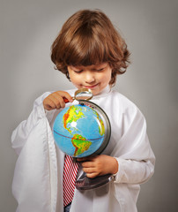 schoolboy studying Globe