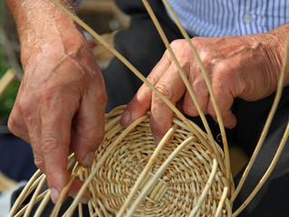 hands of skilled craftsman make a wicker basket