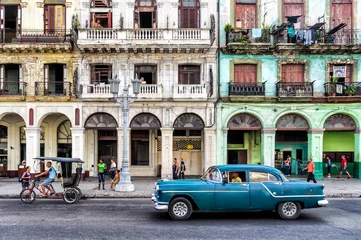 Printed kitchen splashbacks Havana Street scene with vintage car in Havana, Cuba.
